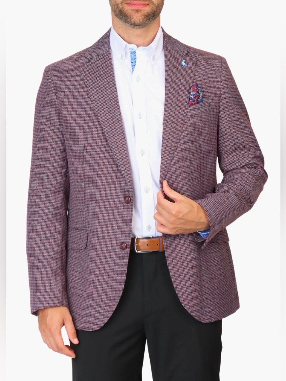 Tailorbyrd Mens Merlot Houndstooth Blazer 38R Sport Coat Suit Jacket NWT